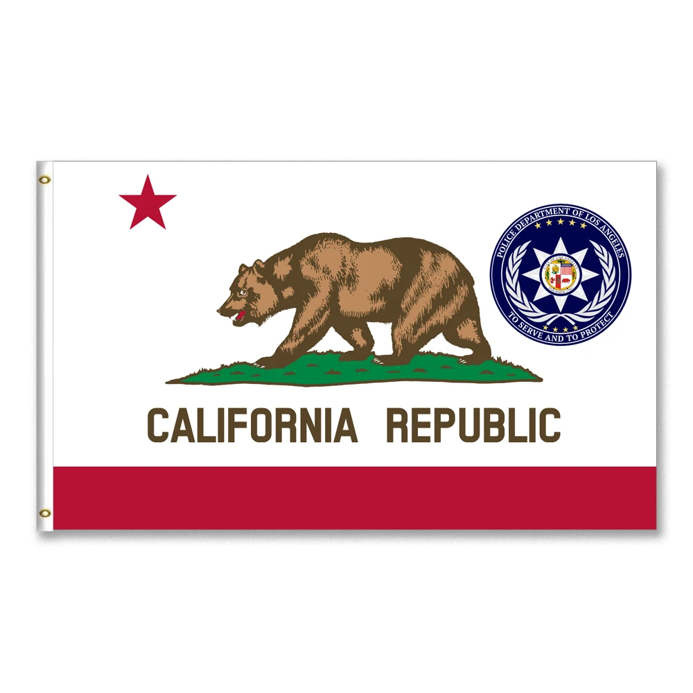 Флаг штата Калифорния с щитом полиции Лос Анджелеса LAPD США 3x5ft 150x90 см