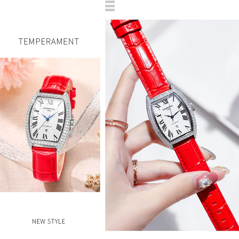 CARNIVAL Luxury Watch Women's Mechanical Watch Full Automatic Fashion Leather Diamond New Style Women's Watch Relogio Feminino enlarge