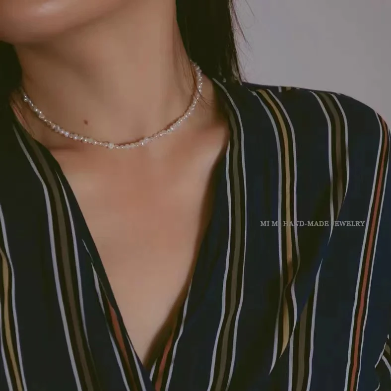 AAAAA ожерелье из натуральной пресноводный барочный жемчуг цепи до ключицы 3 4 мм