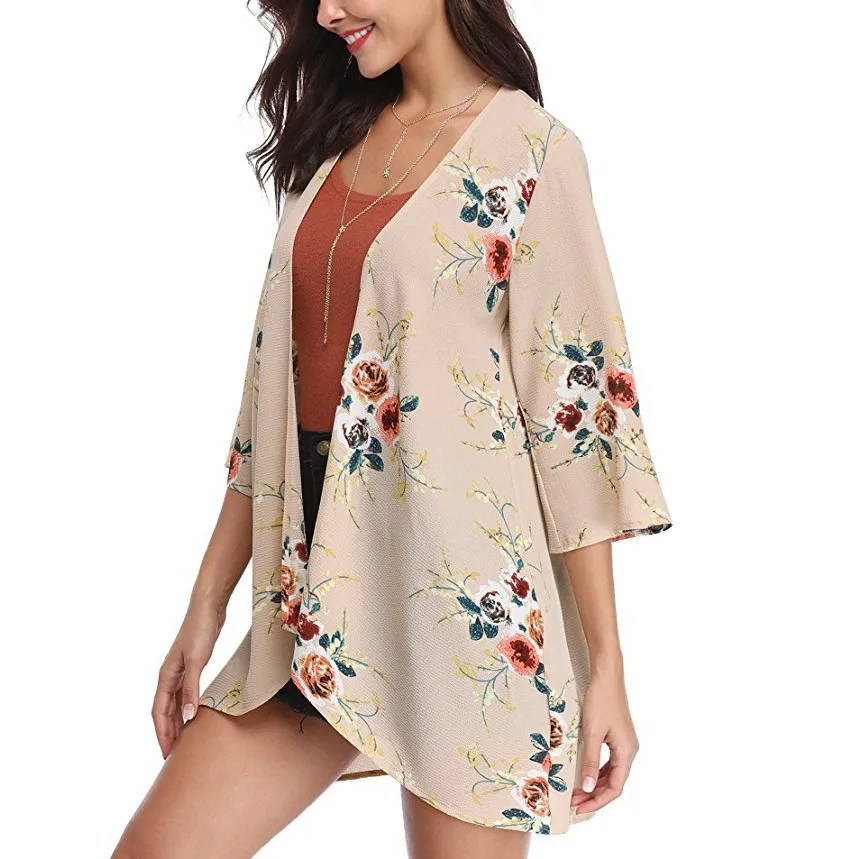 Женский купальник с цветочным принтом модный Свободный кардиган v-образным