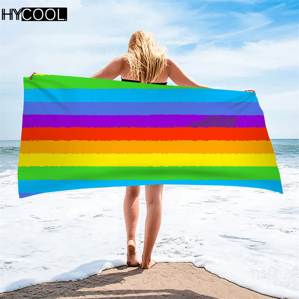 

Полосатое платье радужных цветов пляжные полотенца с принтом для женщин и мужчин, быстросохнущие полотенца для плавания из микрофибры, ков...