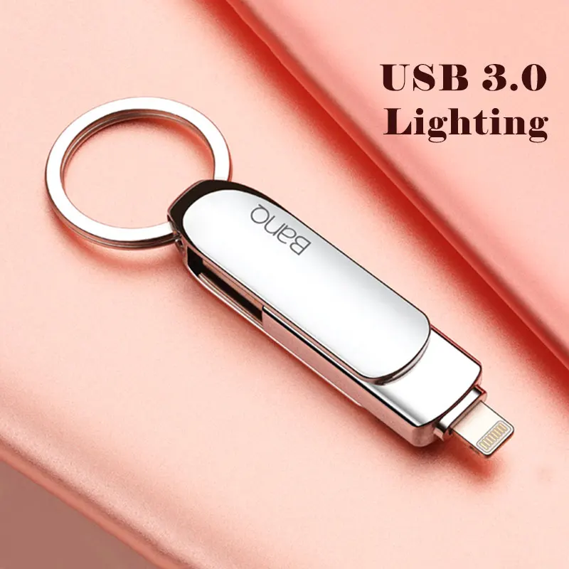 

BanQ A50 USB Flash Drive 32GB 64GB For iPhone 8 7 Plus Lightning to Metal Pen Drive U Disk for MFi iOS10 memory stick 128GB