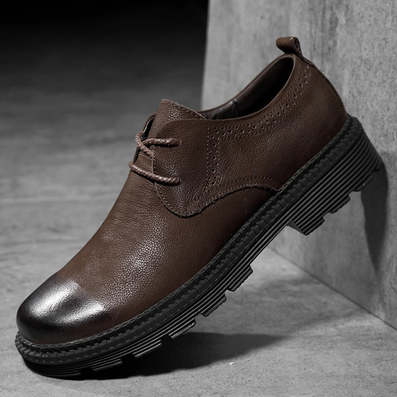 

Men Oxfords Leather Shoes British Luxury Brand Shoes Handmade Comfortable Formal Dress Men Flats Lace-Up Bullock Elevator Shoes
