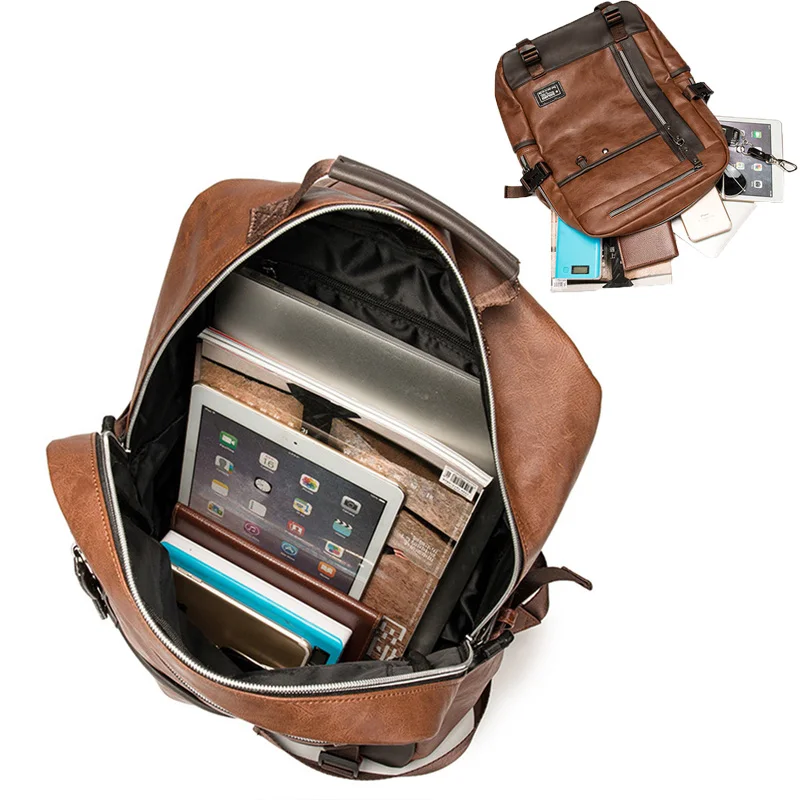 Рюкзак мужской школьный для ноутбука из искусственной кожи |