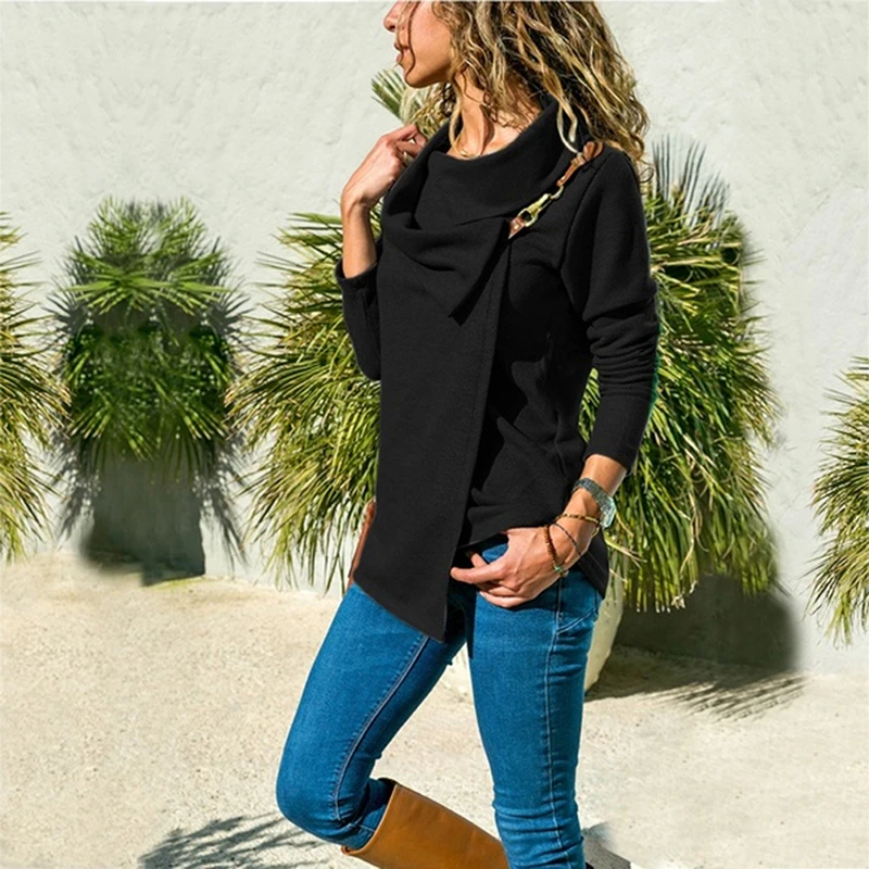 

2019 Autumn Women's Casual Solid T Shirt Turn-down Collar Basic Classic Long Sleeve Metal Button Top New Arrival