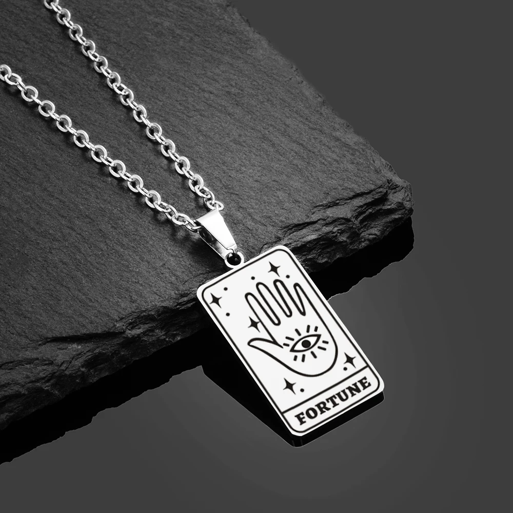 

Stainless Steel Tarot Cards Pendant Necklace Fortune Tarot Divination Necklace Jewelry LGS1842
