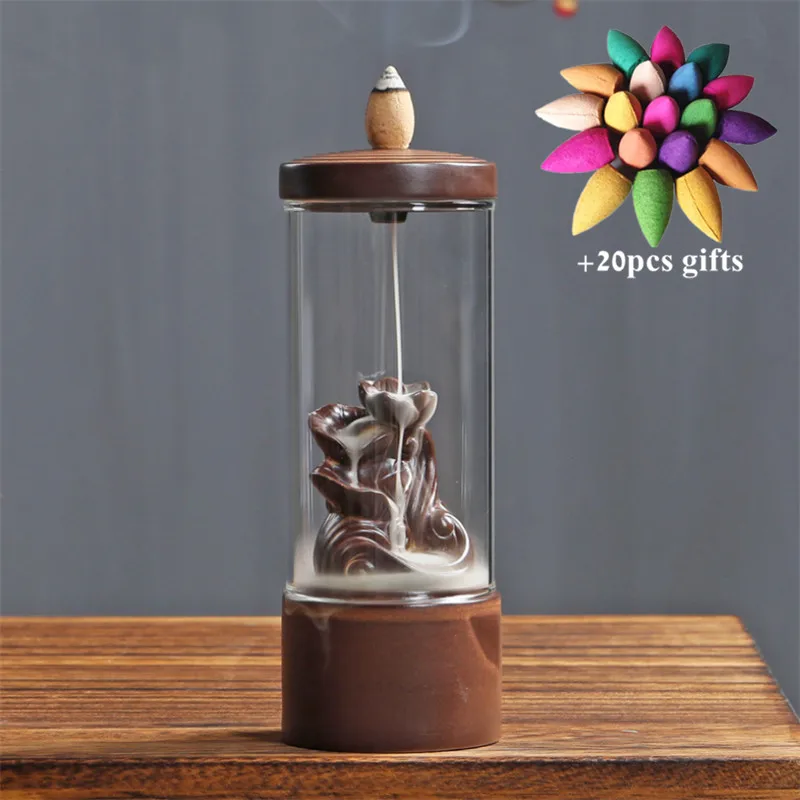 Курильница Водопад из акрила с защитой от ветра и 20 конусов|Благовония