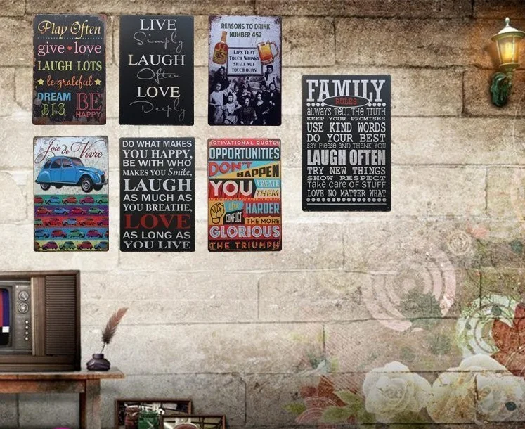 

Семейный плакат просто живите, часто смеюсь, глубоко любит винтажный жестяной знак