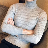 autumn winter sweater men solid color long sleeve turtle neck sweaters pullovers slim twist knitted jumpers top mens sweater