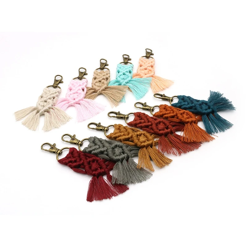 11 Pcs Mini Macrame Keychains Boho Woven Key Ring with Tassels for Car Bag Pendant Purse Charm Unique Gift | Украшения и