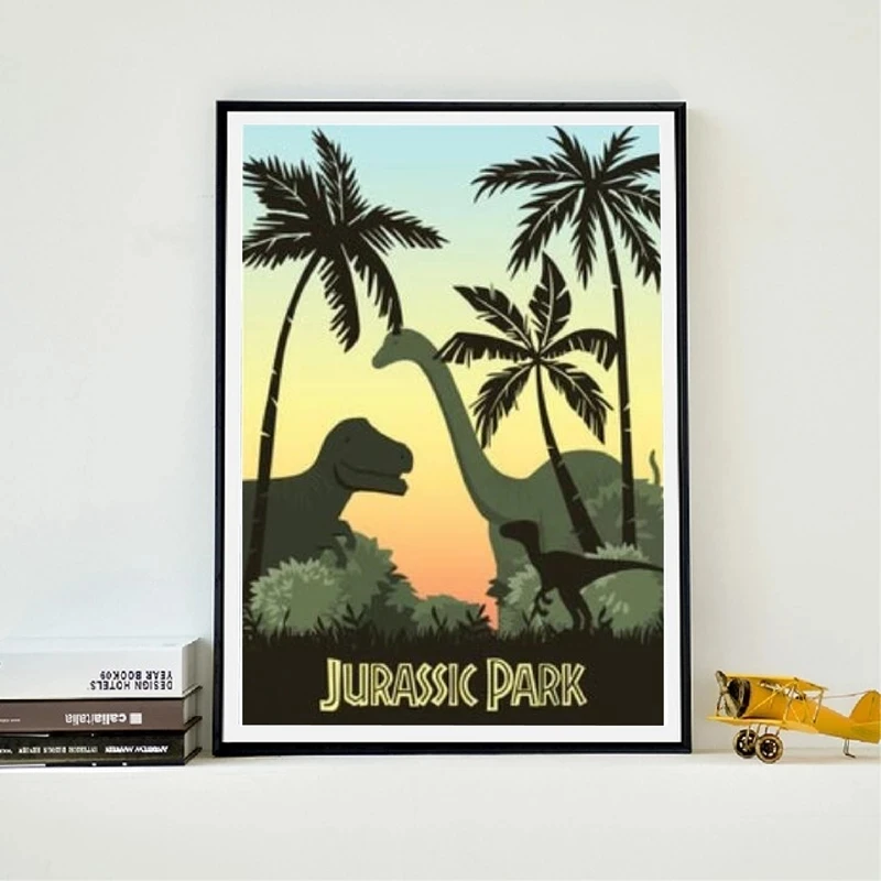 

Retro Poster Jurassic Park Poster Dinosaur Movie Print Tyrannosaurus Rex Minimalist Wall Art Painting Picture