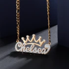 Двухцветное ожерелье с именем на заказ для нее, ожерелье с именем короны на заказ, кулон с двойной пластиной из нержавеющей стали, кубинская цепочка