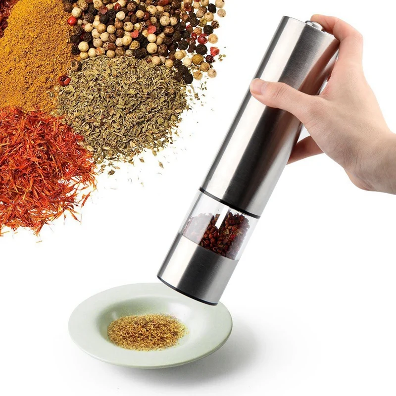 Stainless Steel Electric Salt and Pepper Mill Automatic Herb Spice Grinder Adjustable Coarseness Gifts Kitchen Gadget | Дом и сад