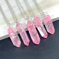 cute rose healing rock crystal pendant necklace pink quartz natural stone gift for women best friends chakra jewelry wholesale
