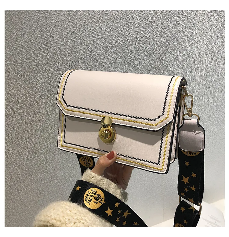 Bag for women new Korean style straddle bag outdoor travel chic wide band sewing fashion one shoulder small square bag