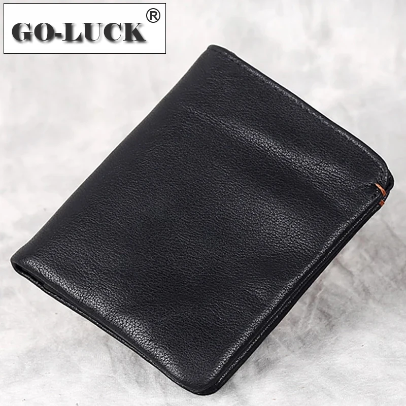 Компактный кошелек из мягкой натуральной кожи GO-LUCK мужской держатель для карт
