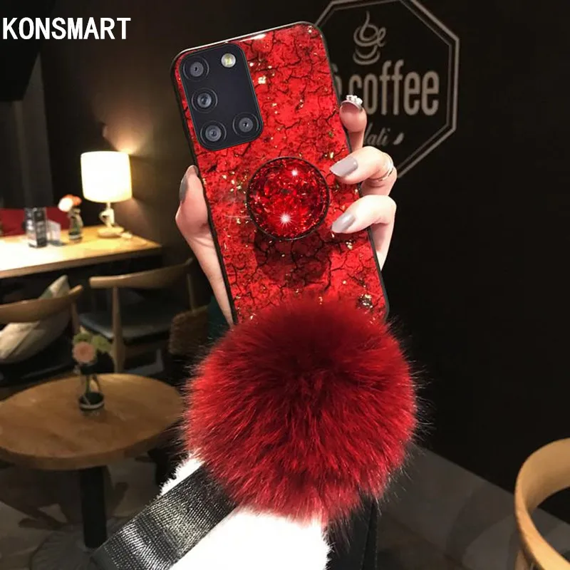 KONSMART для Samsung Galaxy A41 A31 A21 A11 A01 блестящий Мраморный мягкий чехол с кольцом телефона