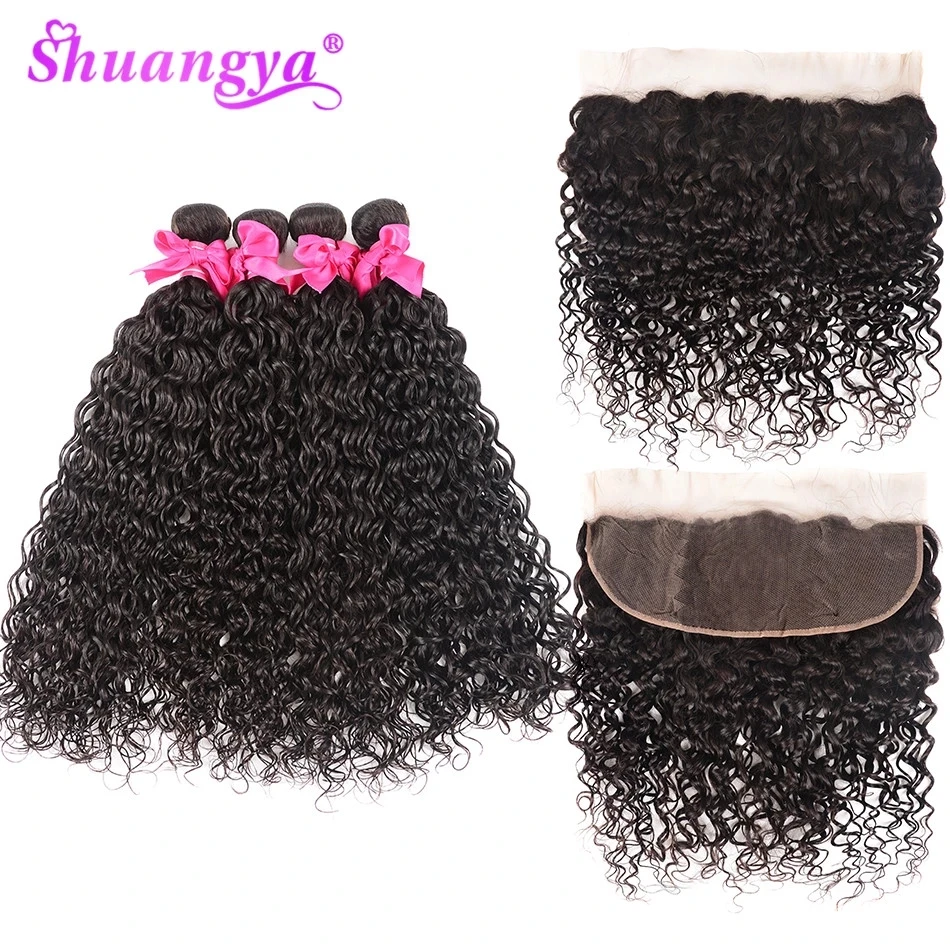 Shuangya Малазийская волна воды с 13X4 кружевной фронтальный 100% Remy 3/4 пряди фронтальным