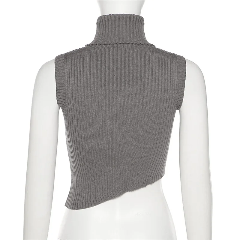 

AIIOU Fashion Solid Color Ribbed Knitting Turtleneck Tank Tops Women Sleeveless Casual Slim Stretch Wild Elegant Lady Streetwear