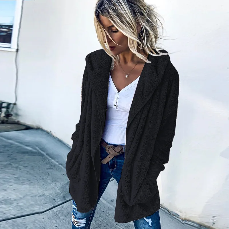 

New style long-sleeved hooded fur cardigan coat long coat women's clothing