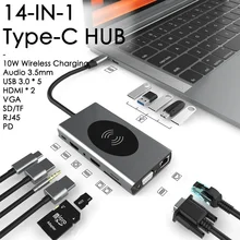USB C Hub Type C Adapter 11 in 1 87w Charger Port 4K HD VGA SD TF Card Reader 4 USB3.0 Ports Laptop Accessories For Macbook Pro