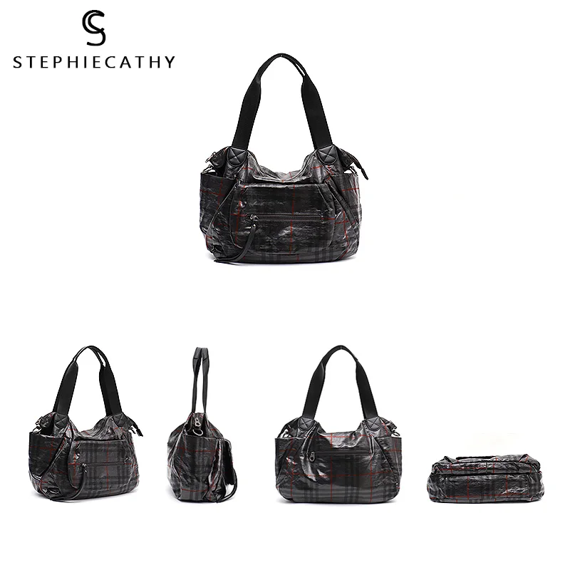 SC брендовая Роскошная нейлоновая и кожаная сумка для женщин модная клетчатая