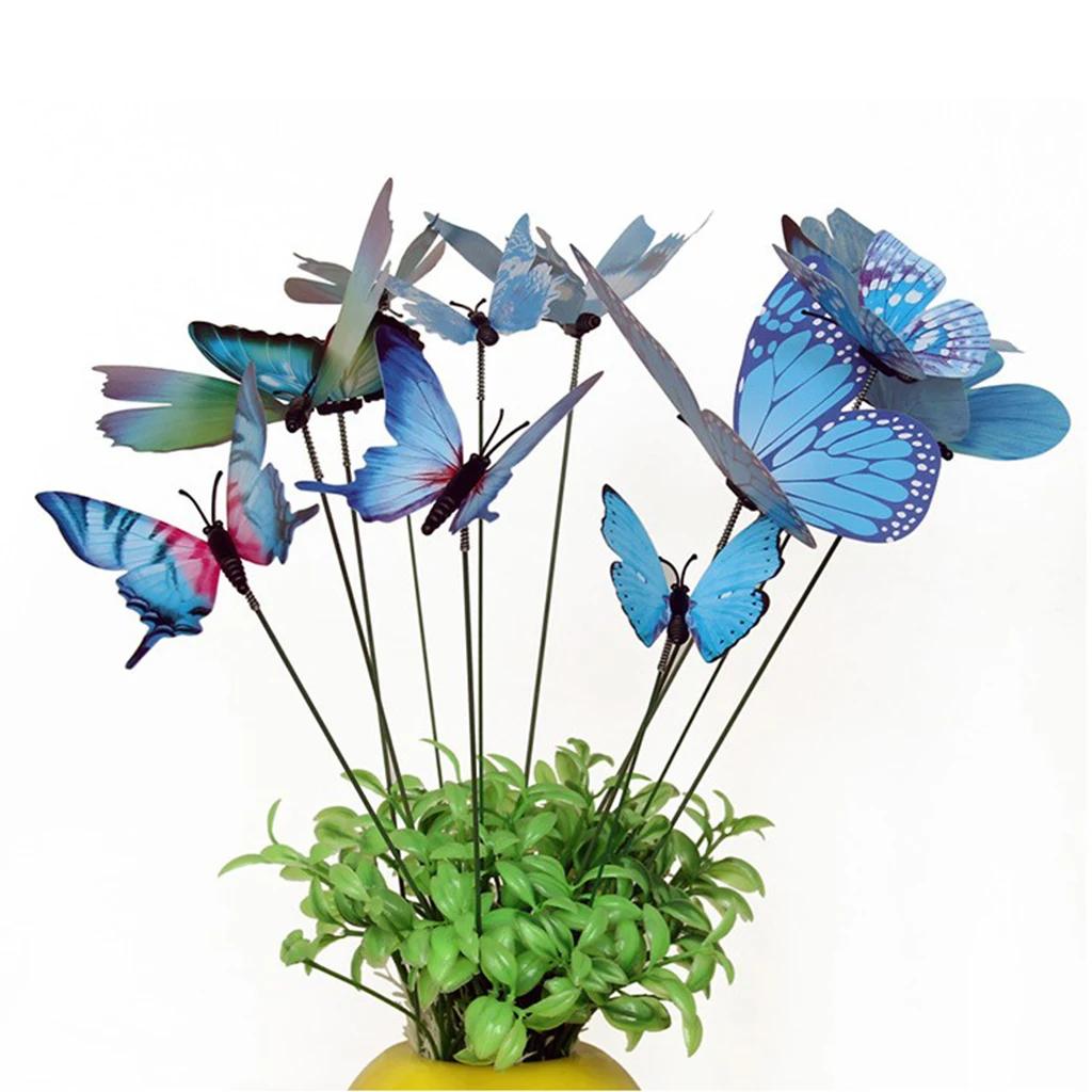 

12 Pcs Planter Flying Butterfly Stakes Vibrating Yard Garden Decor
