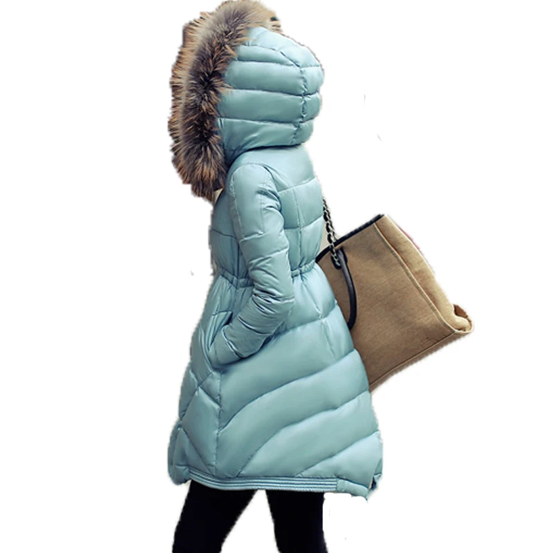 

Women's 2021 Winter Jacket Korean Slim Elegant Long Down Coat Parka Fur Hooded Overcoat Female Mujer Abrigo ST362