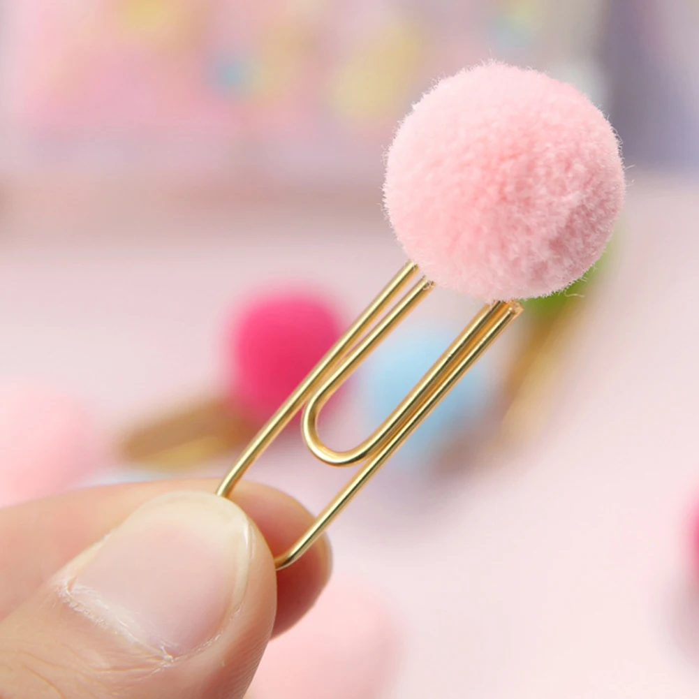 6 шт./компл. милый зажим для бумаги с помпоном Закладка офисные канцелярские