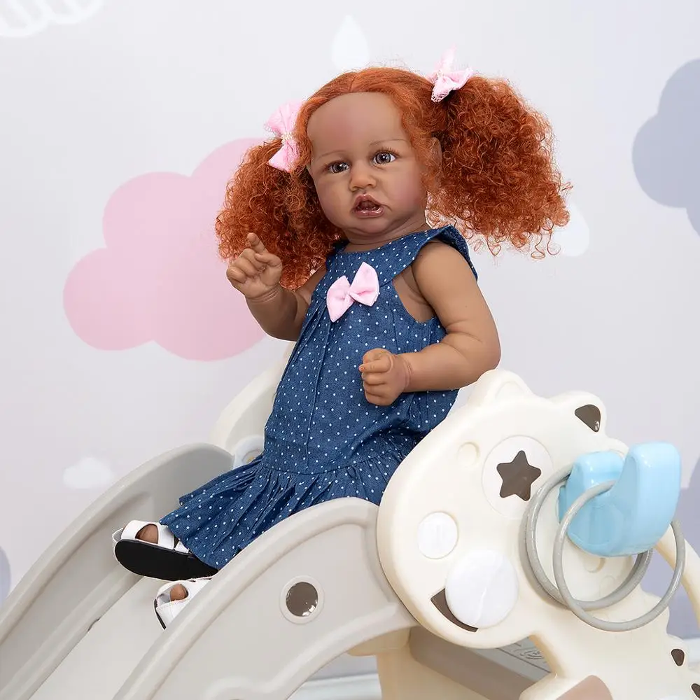 Рыжие волосы Reborn Baby Doll Силиконовые африканские куклы 57 см ручной работы для