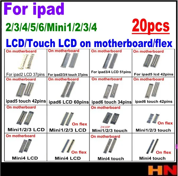 20 шт. сенсорный ЖК-экран дигитайзер разъем FPC для платы штырь iPad 2 3 4 5 6 mini 1 на