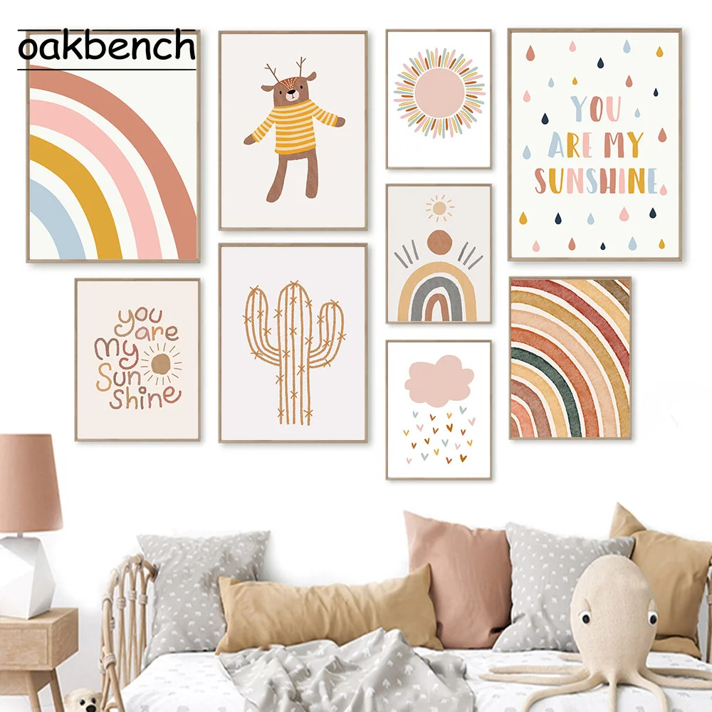 

Catton Alpaca Poster Rainbow Sunshine Wall Art Print Cloud Canvas Painting Nordic Poster Wall Pictures Baby Kids Room Decoration