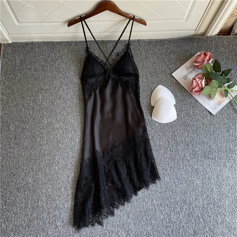 

Летняя ночная рубашка женская ночнушка интимное белье с треугольным вырезом, с открытой спиной, сексуальная ночная рубашка, одежда для сна, ...