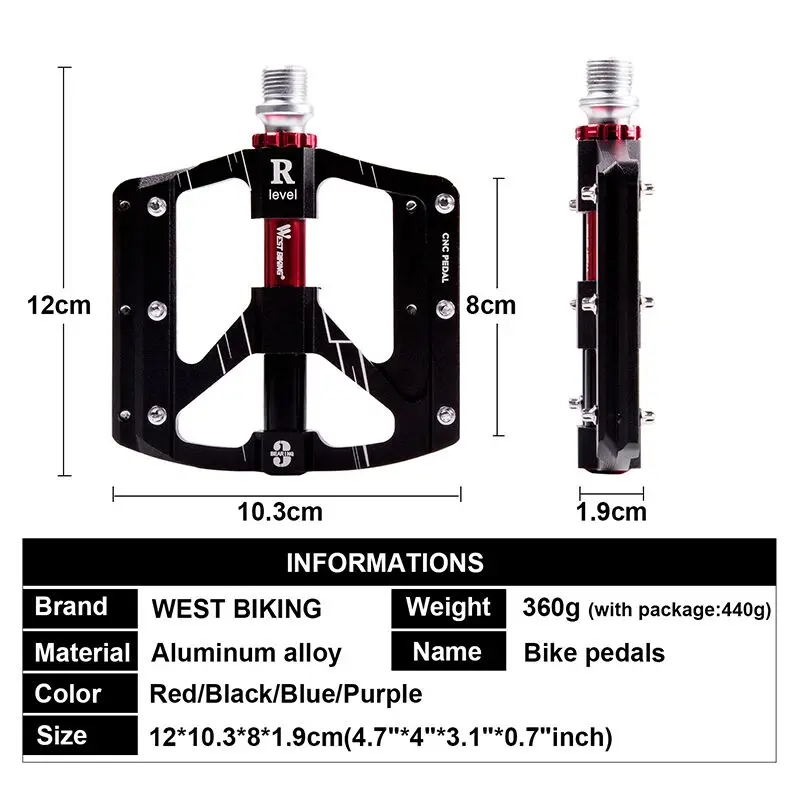 

WEST BIKING 3 Bearings Bicycle Pedals Ultralight Anti-slip CNC Road MTB Bike Pedal Cycling Sealed Bearing Bike Pedals