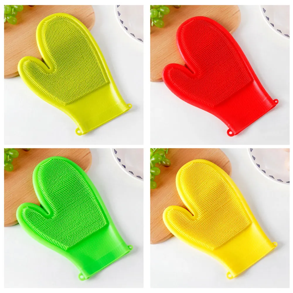 

Silicone Cleaning Gloves Magic Silicone Dish Washing Gloves With Cleaning Brush Kitchen Accessories Household Scrubber Rubber