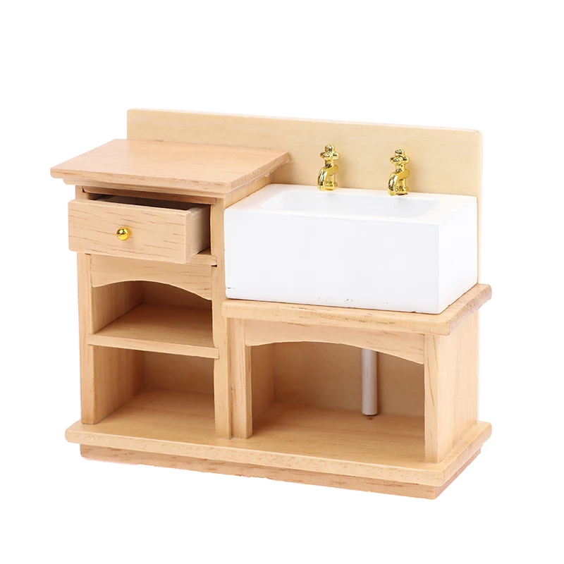 

Миниатюрная деревянная кукольная раковина 1:12, модель мебели, Реалистичная игрушка для кухонной раковины для украшения кукольного домика, Н...