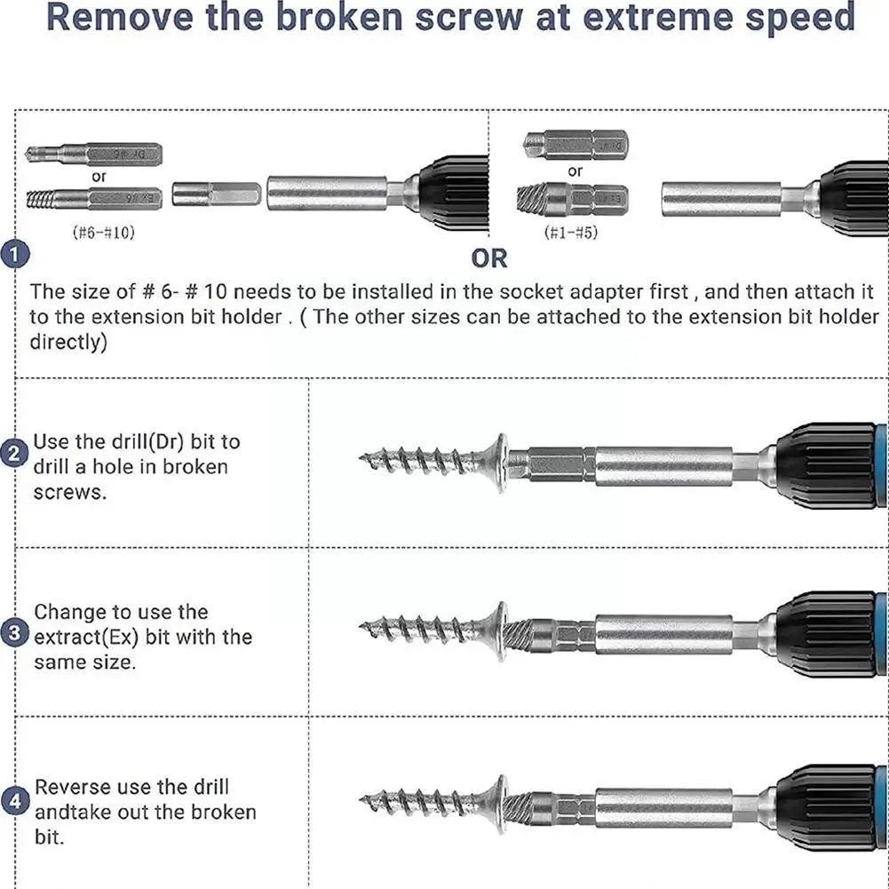 22Pcs Extractor Drill Bit Set Stripped Broken Screw Teeth Demolish Bolt Tools Slip Remover Damaged Stud G6N9 | Инструменты