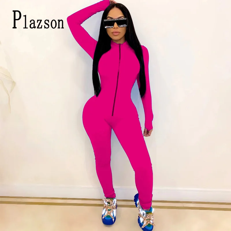 

Plazson Wholesale Spring Autumn Women Zipper Long-Sleeve Jumpsuit Female Casual Bodycon Playsuits Skinny Jumpsuits Sportwear