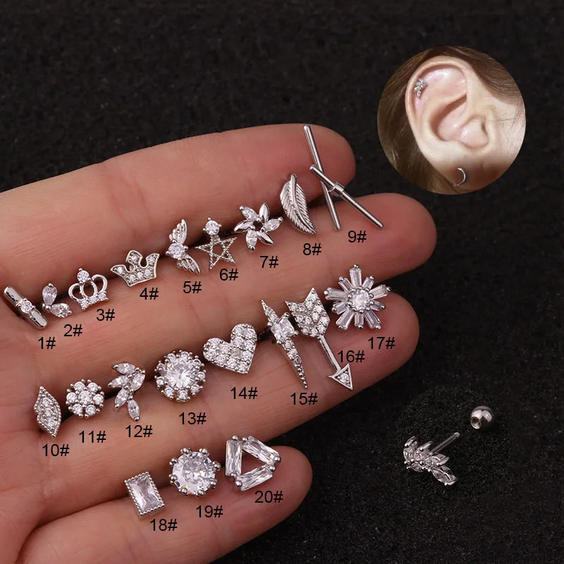 

1PC Heart Star Crown Wings Flower Ear Piercing Tragus Cartiliage Helix Ear Piercing Jewelry