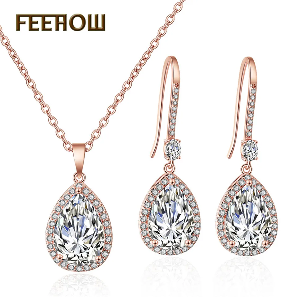 FEEHOW новые изысканные кубические циркониевые капли простые красивые серьги