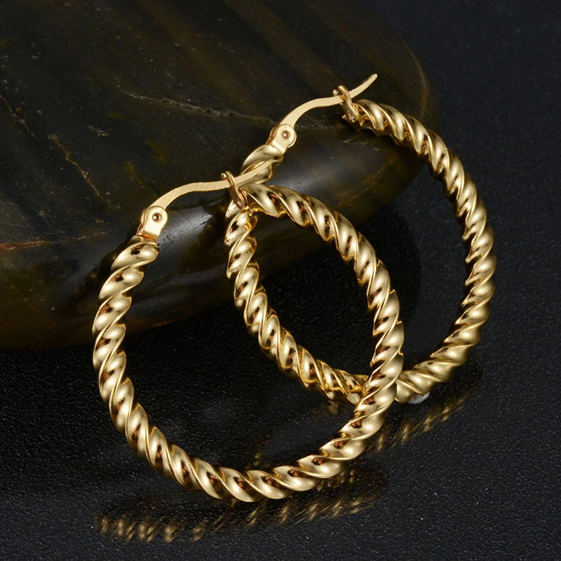 

Korean Style Twine Cuff Earrings For Women Vintage Gold Color Stainless Steel Men Earcuffs 2021 Trendy Jewelry Female Bijoux