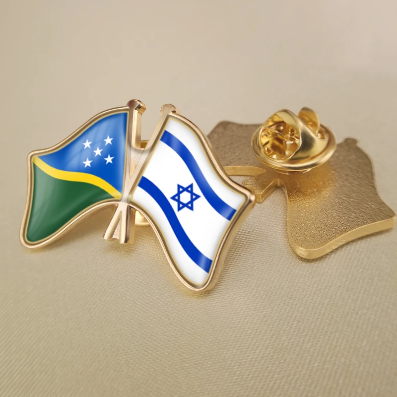 

Solomon Islands and Israel Crossed Double Friendship Flags Lapel Pins Brooch Badges