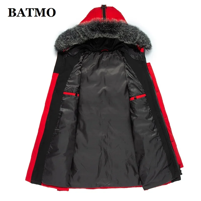 Мужские куртки BATMO с капюшоном и воротником из белого утиного пуха лисьего меха