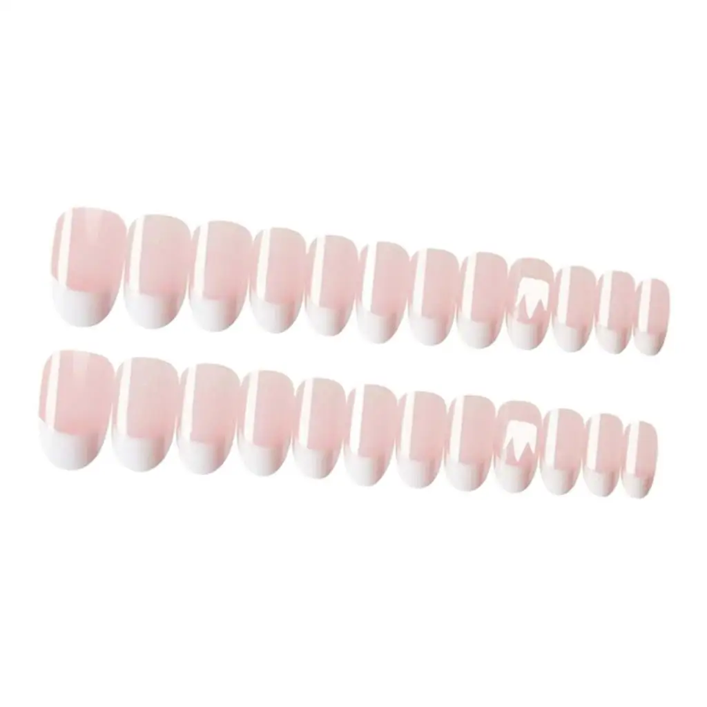 

24Pcs Short Oval False Nails Tip with Simple Design Full Cover Artificial Nail