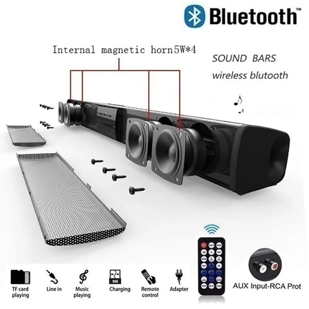 2021 new 40w super power wireless bluetooth soundbar speaker home theater tv soundbar subwoofe with remote control free global shipping