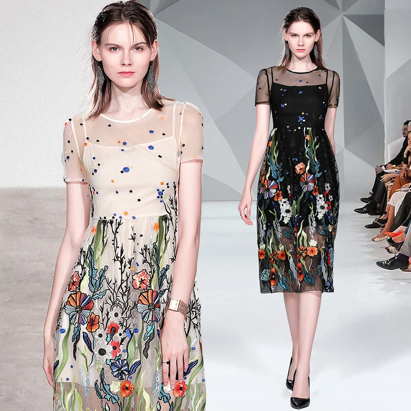 2019 летние женские дизайнерские сетчатые платья радиобрелок рукав пэчворк полый