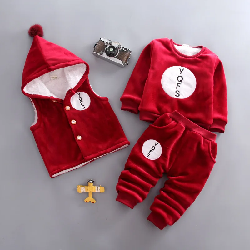 picture color Новые зимние комплекты одежды для детей Коллекция года, теплый хлопковый жилет с капюшоном и рисунком белбета для мальчиков и девочек+ Топы+ штаны, детские спортивные костюмы из 3 предметов - Цвет: picture color