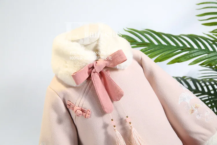 Hanfu/зимняя одежда для девочек; вельветовый комплект из 3 предметов в китайском стиле; коллекция года; детский утепленный Воротник с вышивкой