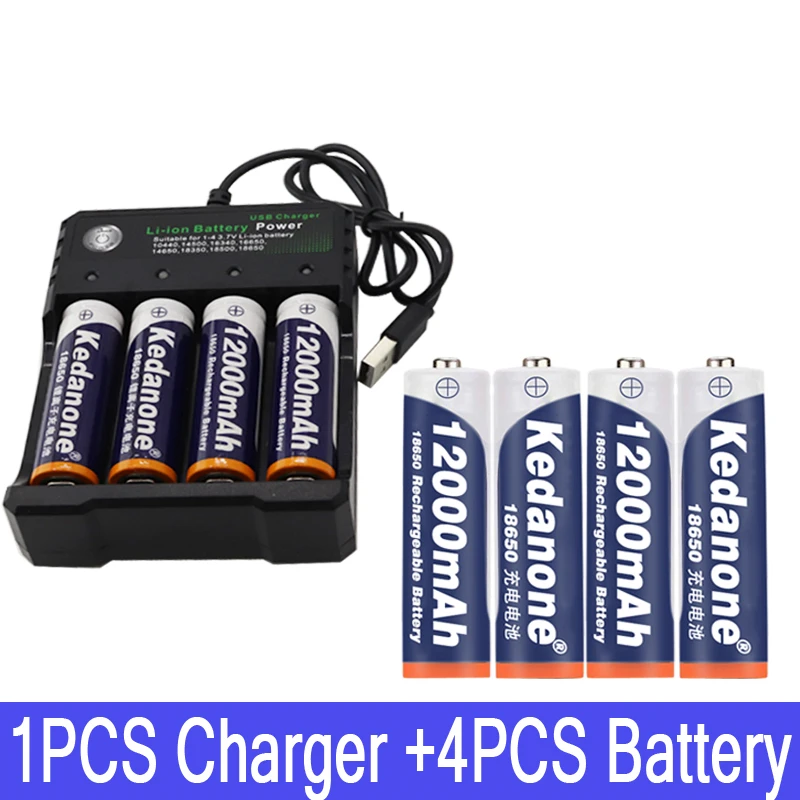 18650 Battery Rechargeable 3.7V 12000mAh Capacity Li-ion For Flashlight Torch Battery+Charger | Электроника