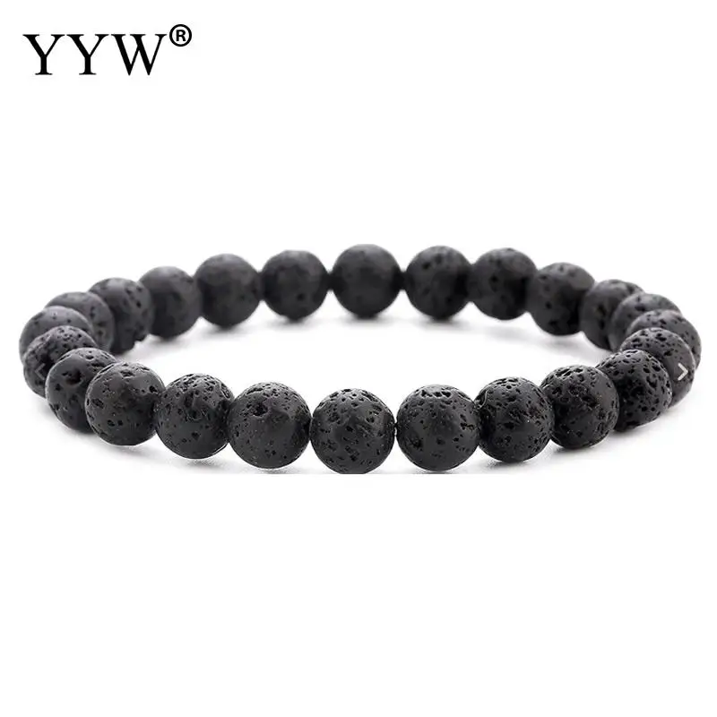 Гладкий натуральный камень Seadbeads браслет для мужчин и женщин черный Poblished